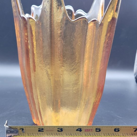 Vintage MCM Viking Glass Stretched Lotus Vase Amber Gold Mid-Century Mo… - Picture 7 of 7